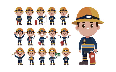 Firefighter with different poses