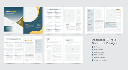 business bifold brochure or magazine cover design vector template