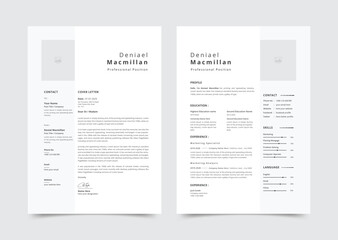 Professional CV resume template design and letterhead/cover letter - vector minimalist - black and white