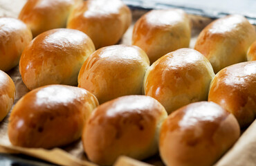 Freshly baked hot pies .Home baking concept.