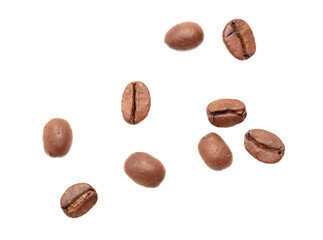 Roasted coffee beans isolated on white background.
