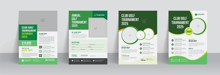 Golf tournament flyer template with sports event poster and annual brochure cover design