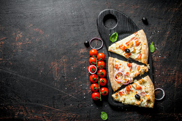 Fragrant slices of pizza on a cutting Board.