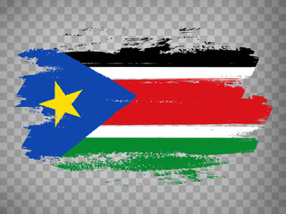 Flag of  South Sudan brush stroke background.  Flag Republic of the South Sudan on transparent background for your design, app, UI.  Stock vector. EPS10.