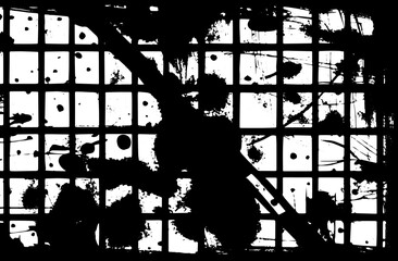 Grunge background is black and white. Dirt, blots, chaos texture