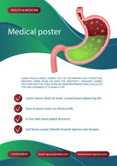 Healthcare template design for brochure, poster, flyer with human stomach, vector illustration