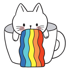 Cartoon cute character white cat vector.