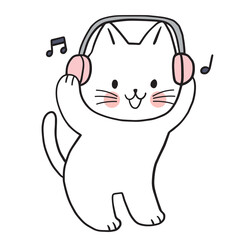 Cartoon cute character white cat vector.
