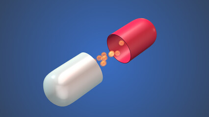 Pill with corona virus medical concept	
