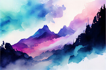 Watercolor landscape background. generative ai