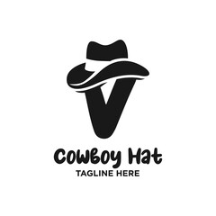 Letter V Cowboy Hat Logo Design Template Inspiration, Vector Illustration.