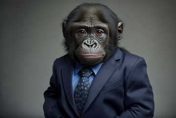 Baby gorila in the business suit created with Generative AI technology