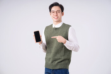 Image of young Asian man on white background