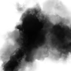 Abstract black puffs of smoke swirl overlay on transparent background pollution. Royalty high-quality free stock PNG image of smoke overlays on transparent background. Black smoke swirls fragments
