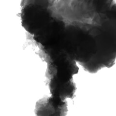 Abstract black puffs of smoke swirl overlay on transparent background pollution. Royalty high-quality free stock PNG image of smoke overlays on transparent background. Black smoke swirls fragments