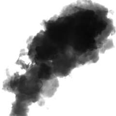 Abstract black puffs of smoke swirl overlay on transparent background pollution. Royalty high-quality free stock PNG image of smoke overlays on transparent background. Black smoke swirls fragments