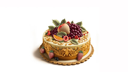 Obraz na płótnie Canvas 3D Render, Beautiful Cake Decorated With Fruits.