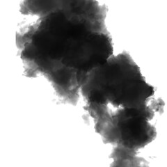 Abstract black puffs of smoke swirl overlay on transparent background pollution. Royalty high-quality free stock PNG image of smoke overlays on transparent background. Black smoke swirls fragments