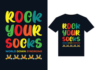 Rock Your Socks World Down Syndrome illustrations for print-ready T-Shirts design