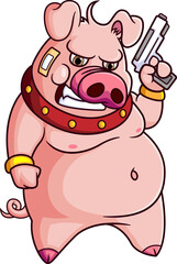 The angry pig holding gun