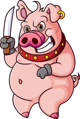 The angry pig holding knife