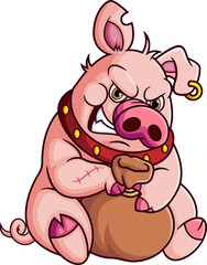 thief pig sitting with sack of money
