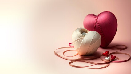 3D Render, Embroidery Ribbon Or Thread Heart Shapes In Two Color.