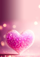 3D Render, Shiny Pink Glittery Heart Shape On Bokeh Backgorund. Love Concept.