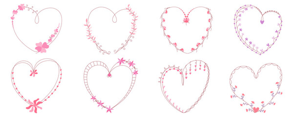 Heart frame designed in pink tone doodle style on white background for card design, wedding, paper decoration, Valentine's day theme decoration, scrapbook digital print,  and more.