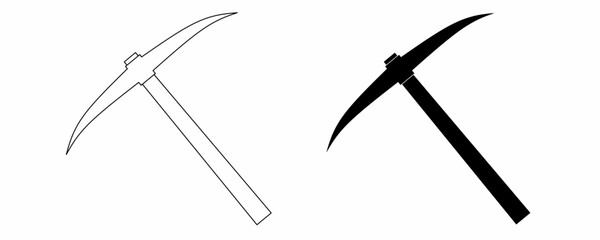 outline silhouette pickaxe icon set isolated on white background