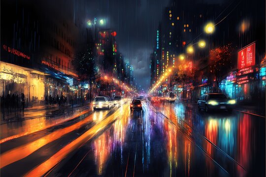 Colored light trails in the night city © Travel Drawn
