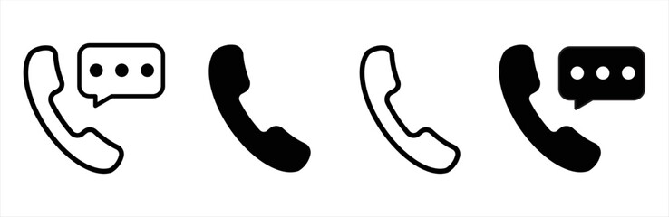 Phone icon set, Telephone call sign, Contact us, Telephone with chat bubble. Vector illustration.