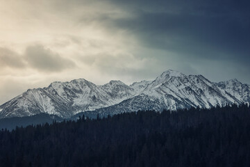 Fototapeta na wymiar Snowy mountains in the distance
