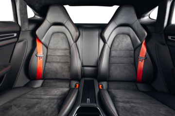 Luxury car rear seats row. Expensive car leather seats  with empty background