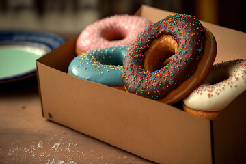 Mochinuts are a cross between donuts and mochi. When compared to a standard donut, they have a stickier texture. A box of donuts with the doughnut in the background in the foreground and the backgroun