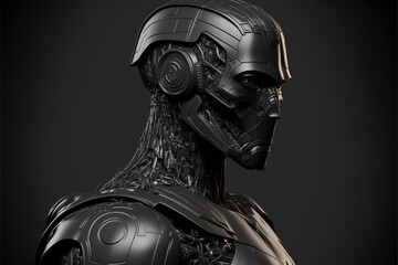 A cyborg robot, blending human and machine elements, showcasing the fusion of technology and biology, generative ai