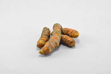 Fresh turmeric root isolated on white background, Spice