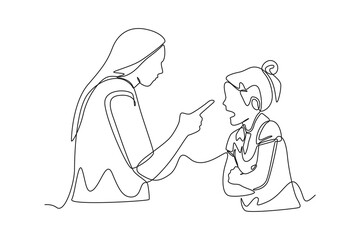 Continuous one line drawing a mother gives advice to her daughter. Rising teens concept. Single line draw design vector graphic illustration.