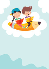 Children Reading Book On Pencil