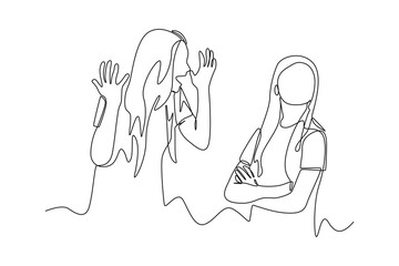 Continuous one line drawing a mother gives advice to her daughter. Rising teens concept. Single line draw design vector graphic illustration.