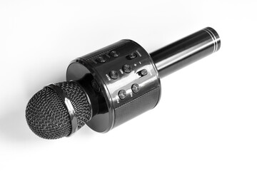Wireless Microphone karaoke Bluetooth Speaker isolated on white background. Karaoke microphone