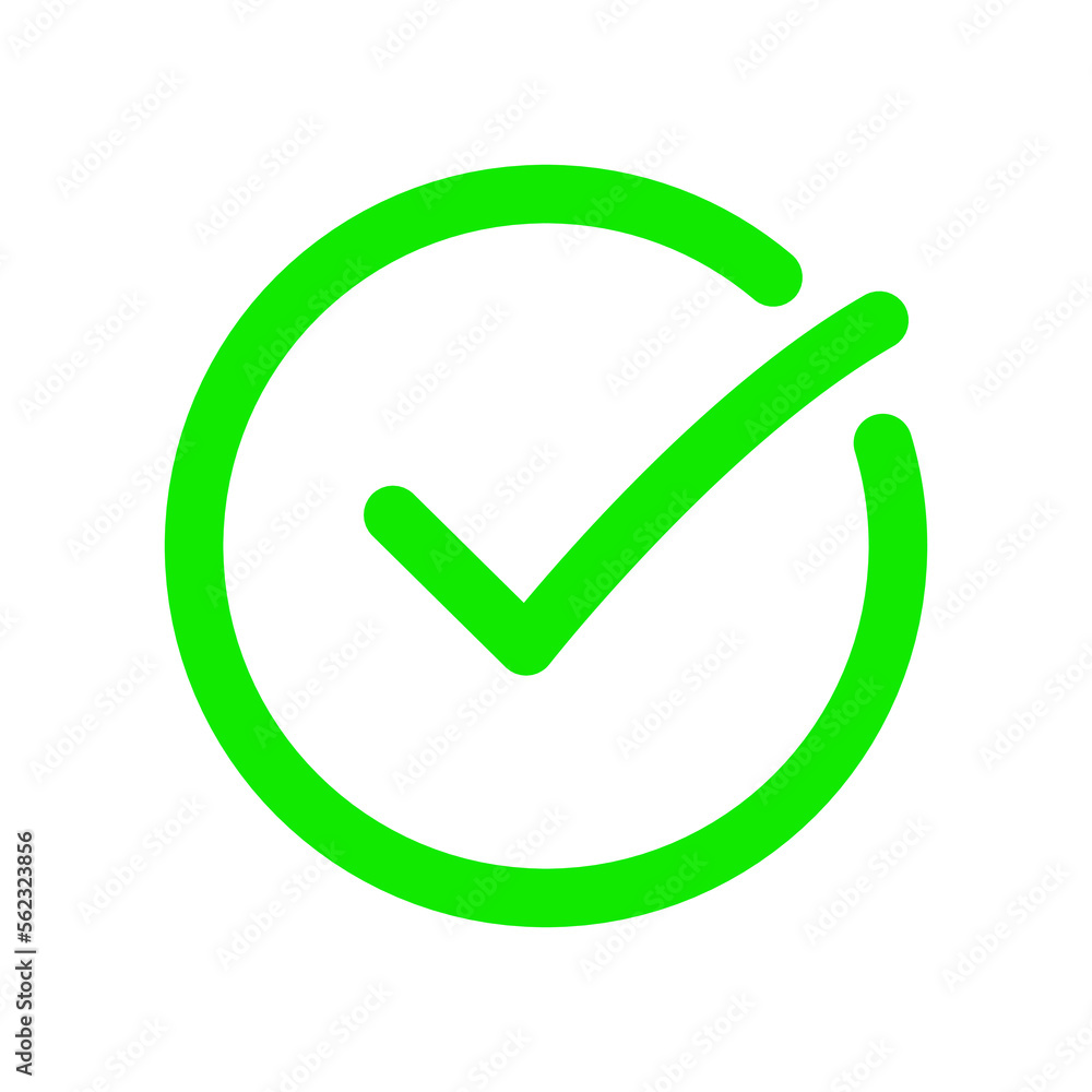 Poster simple green check mark in round shape icon design