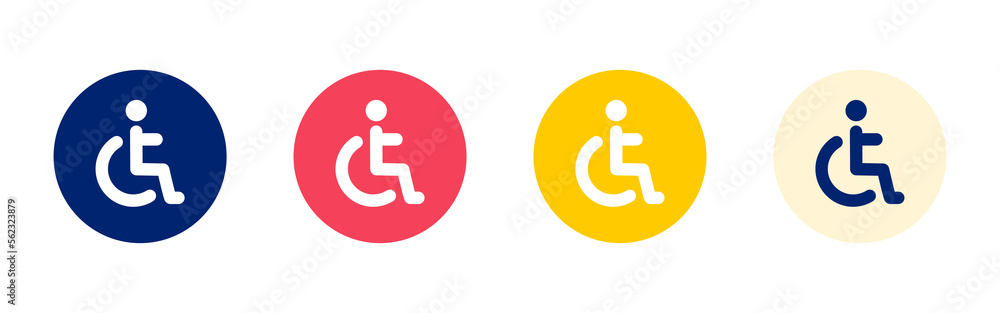 Poster set of wheelchair in round shape and various color