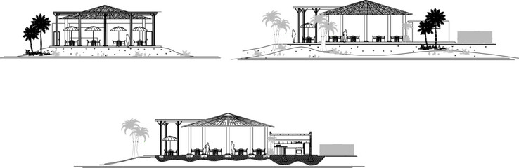 sketch vector illustration of cafe by the beach