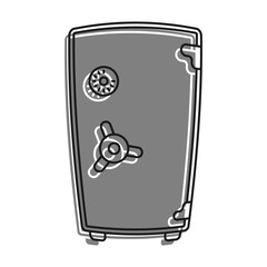 Tall Bank Safe For Storing Money And Jewelry, Swollen With Money Inside. Cartoon Linear filled with gray color icon. Simple black and white vector Isolated On white background