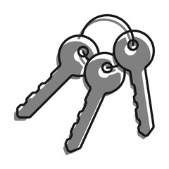 Linear filled with gray color icon. Bunch Of Keys On Ring From Lock Of Front Door Of Residential Building. Round Handle Key. Simple black and white vector Isolated On white background