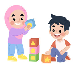 Obraz premium children playing with blocks