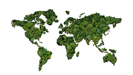 Earth is isolated on white background. world map green planet Earth Day or environment day Concept and ecology and environment sustainable concept.