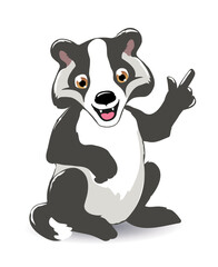 cartoon happy baby badger pointing on, vector illustration