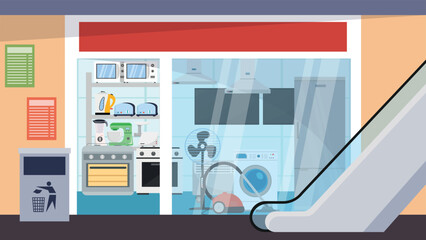 Appliance store showcase and escalator